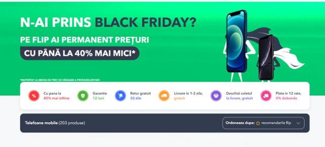 N-ai prins BLACK FRIDAY pe Flip.ro? Ofertele continuă, cu reduceri de până la 40% și 50 lei extra reducere folosind codul MBL50