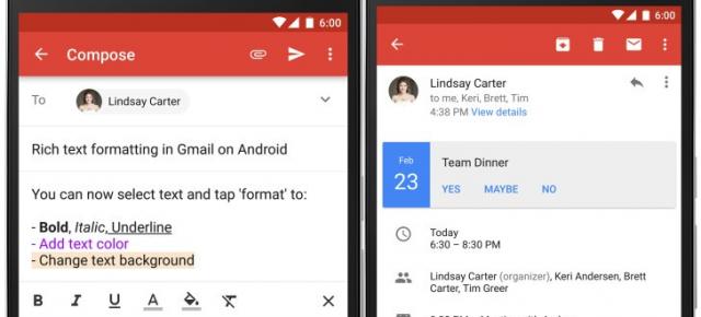 Gmail e actualizat la versiunea 6.0, care aduce Rich Text Formatting şi RSPV instant