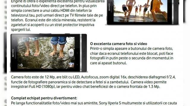 <b>Sony Xperia S disponibil de azi la Vodafone România, preț de pornire 149 de euro cu abonament!</b>S-a vorbit foarte mult despre Sony Xperia S, mai ales datorită designului său special, ce implică o bară transparenta în partea inferioară. Noi i-am făcut o recenzie aici și am fost destul de încântați de acest terminal, deși are și el...