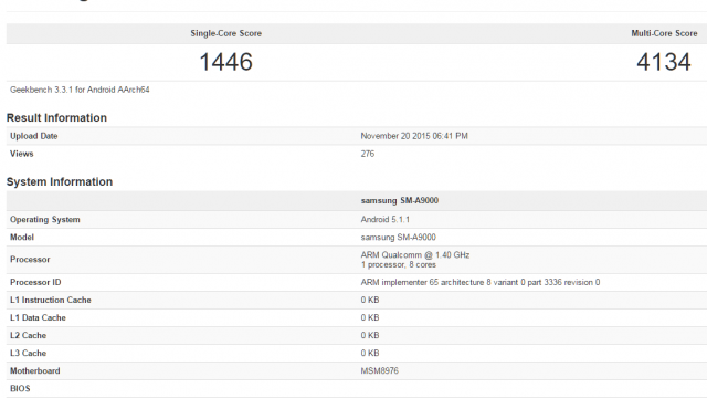 <b>Samsung Galaxy A9 îşi dezvăluie specificaţiile prin intermediul unei scăpări de benchmark, vine cu procesor Snapdragon 620</b>Ştiam de ceva vreme ca Samsung pregăteşte at&acirc;t generaţia a doua de modele Galaxy A5 şi A7, c&acirc;t şi terminale cu dotări superioare evoluate din prima gamă. E vorba despre Galaxy A9 &icirc;n a doua categorie, care azi clarifica o parte...